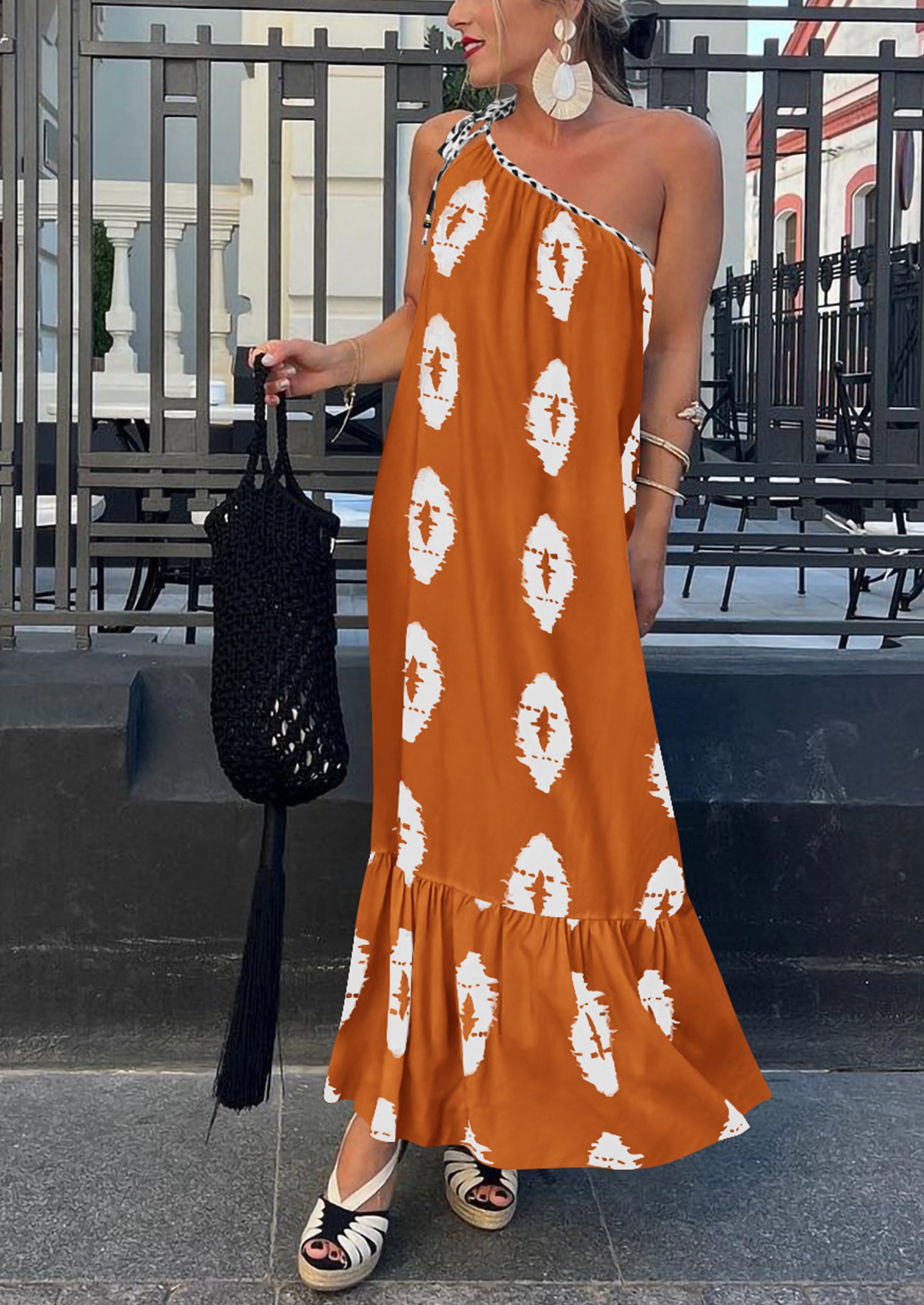 PRETTYGARDEN Women's Summer Maxi Dresses One Shoulder Printed Flowy Boho Beach Vacation Long Sundress