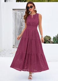 PRETTYGARDEN Summer Dresses for Women Sundresses Sleeveless V Neck Eyelet A Line Flowy Beach Vacation Spring Maxi Dress PRETTYGARDEN