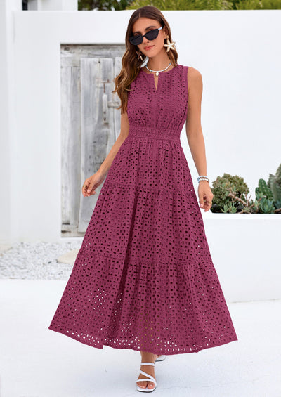 PRETTYGARDEN Summer Dresses for Women Sundresses Sleeveless V Neck Eyelet A Line Flowy Beach Vacation Spring Maxi Dress PRETTYGARDEN