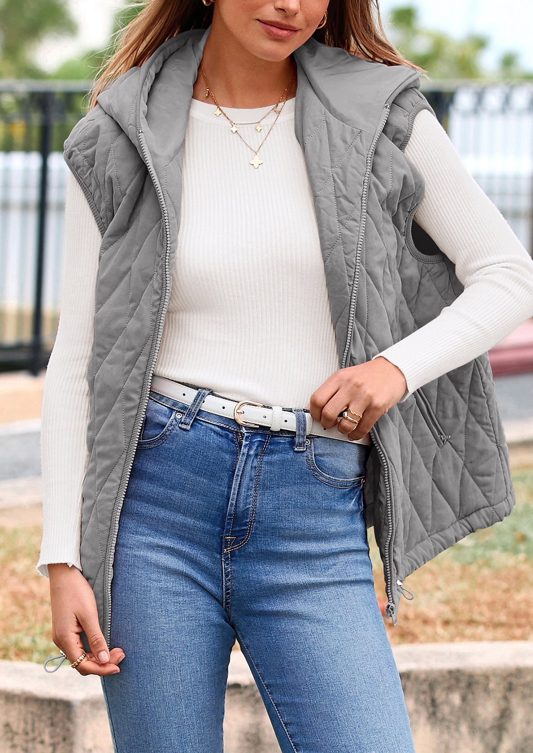 PRETTYGARDEN Women's Fall Spring Vest Casual Sleeveless Hooded Zip Up Jacket Trendy Winter Coat Outerwear PRETTYGARDEN