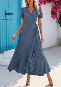 PRETTYGARDEN Women's Summer Maxi Dress Casual Wrap Floral Boho Short Sleeve V Neck Split Ruffle Beach Long Dresses