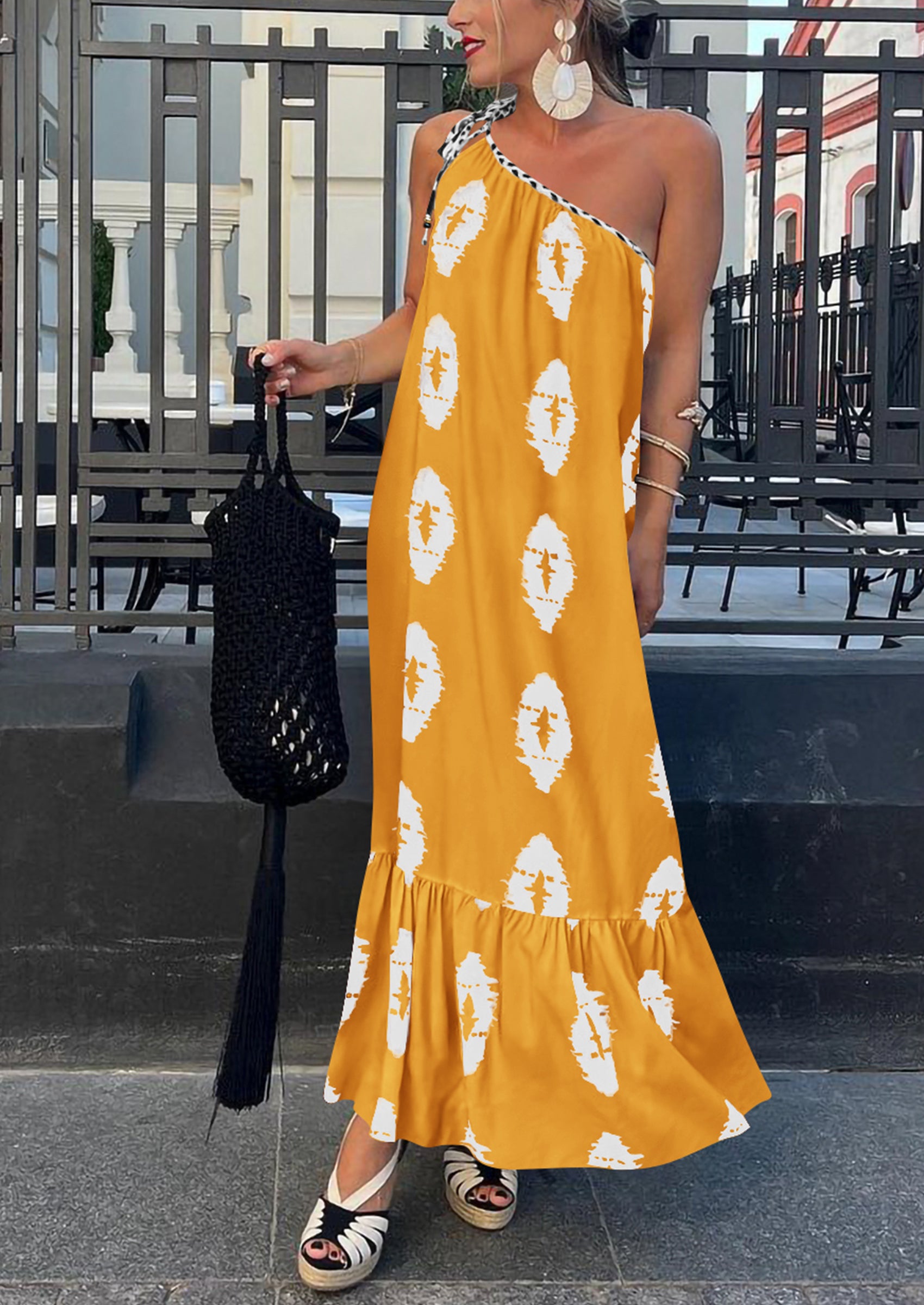 PRETTYGARDEN Women's Summer Maxi Dresses One Shoulder Printed Flowy Boho Beach Vacation Long Sundress