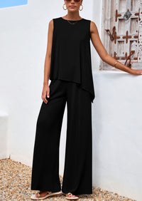 PRETTYGARDEN Women's Two Piece Matching Lounge Sets Asymmetrical Split Tank Tops Wide Leg Pants Summer Outfits Tracksuit