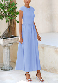 PRETTYGARDEN Women's Casual Long Dresses Cap Sleeve Patchwork A Line Flowy Modest Elegant Homecoming Maxi Dress