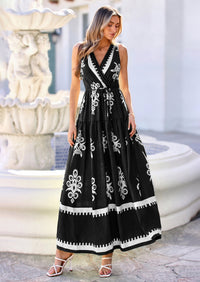 PRETTYGARDEN Womens Floral Maxi Dress Sleeveless Vneck Belt Ruffle Long Dresses Boho Summer Beach Vacation Clothes