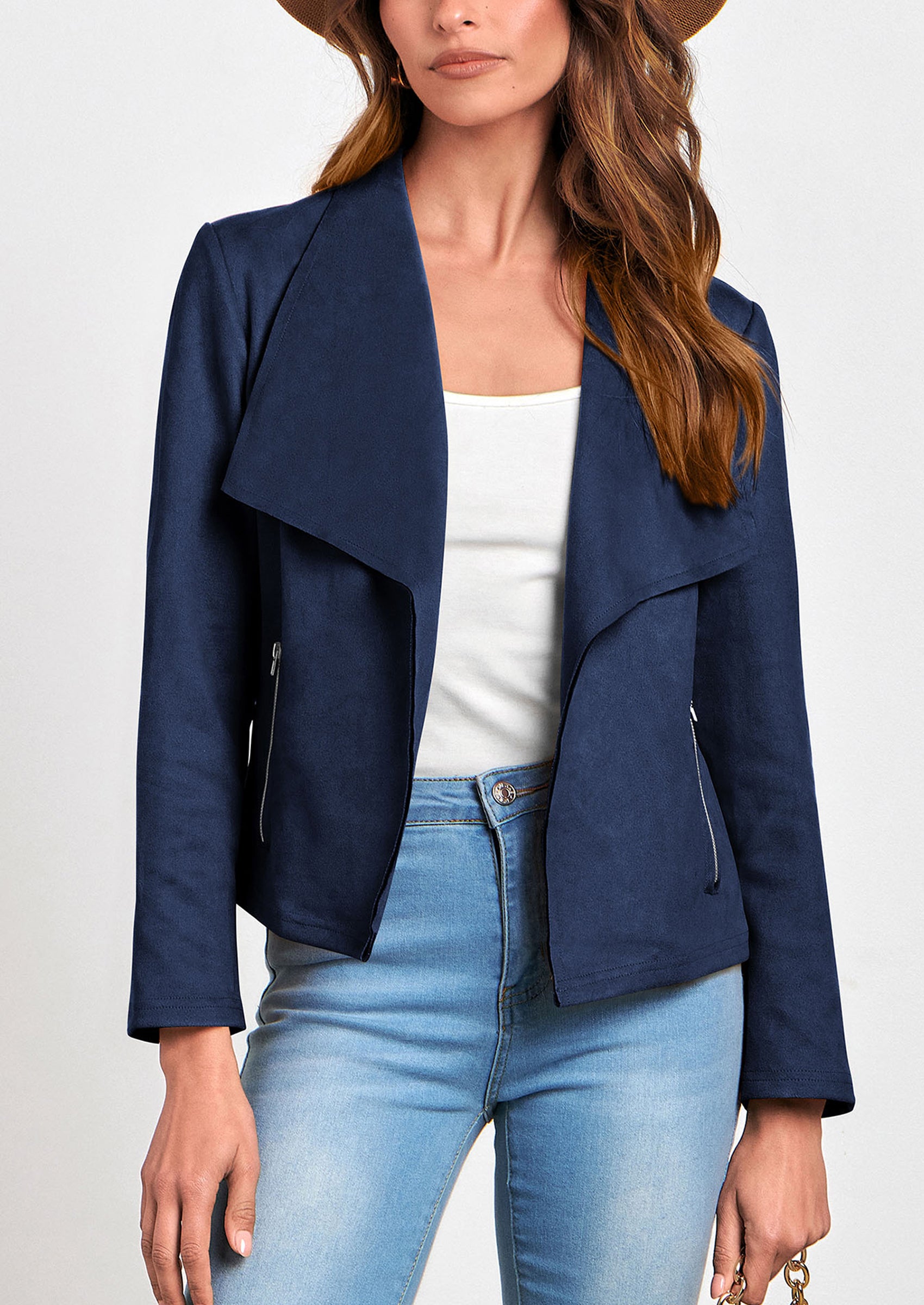 PRETTYGARDEN Women's Faux Suede Jackets Fashion Fall Clothes Long Sleeve Open Front Cropped Coat Outwear