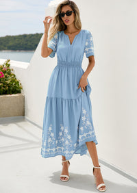 PRETTYGARDEN Women's Summer Boho Maxi Dress Spring Floral Short Sleeve V Neck A Line Flowy Beach Wedding Guest Dresses PRETTYGARDEN