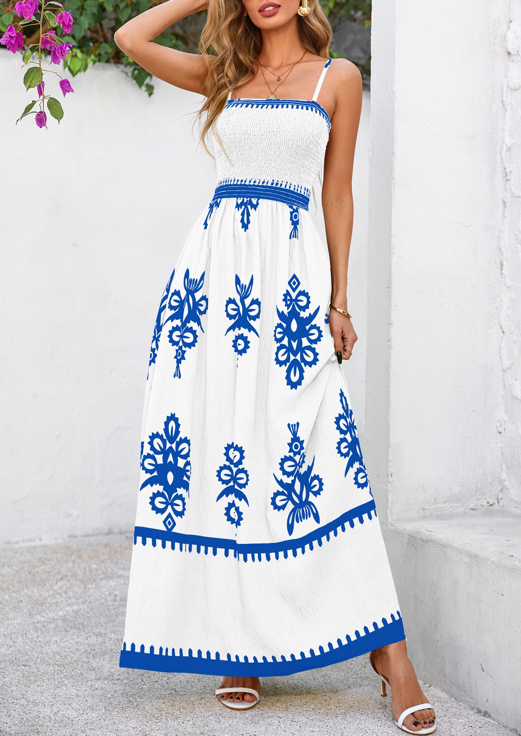 PRETTYGARDEN Summer Dress for Women Floral Sundress Spaghetti Strap Flowy Beach Vacation Boho Maxi Dresses