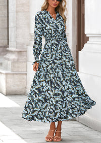 PRETTYGARDEN Women's Floral Maxi Dress Spring Long Sleeve V Neck Casual A Line Long Flowy Boho Party Dresses