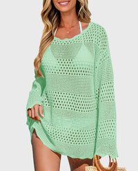 Long Sleeve Knit Crochet Bathing Beach Vacation Cover Up Dresses