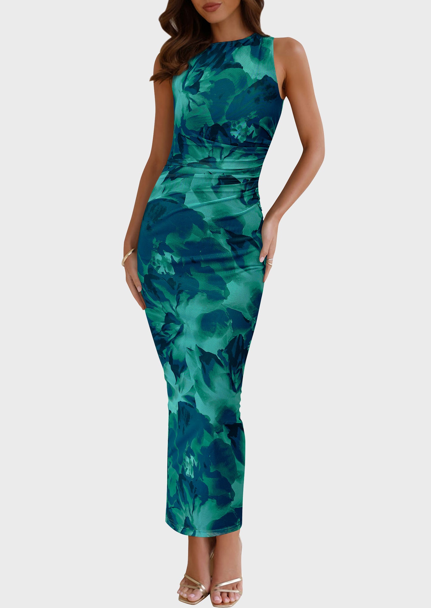 Wedding Guest Dresses for Women 2025 Summer Resort Wear Sexy Floral Bodycon Sleeveless Mesh Maxi Long Dress