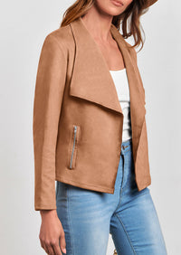 PRETTYGARDEN Women's Faux Suede Jackets Fashion Fall Clothes Long Sleeve Open Front Cropped Coat Outwear