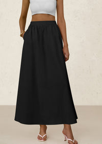 Women's Maxi Skirts 2025 Summer Trendy Ruffle High Waisted Casual Long Flowy Skirt with Pockets