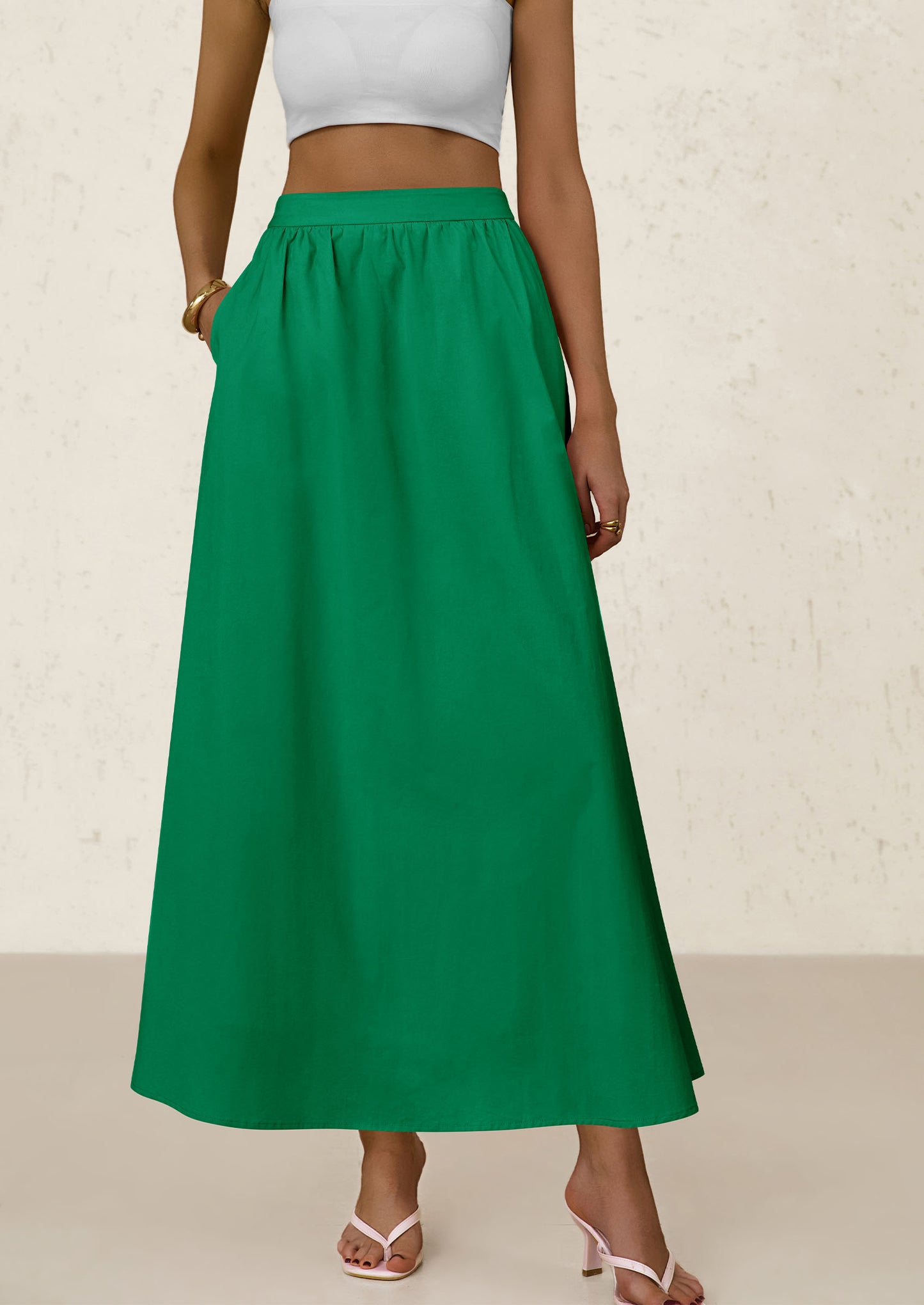 Women's Maxi Skirts 2025 Summer Trendy Ruffle High Waisted Casual Long Flowy Skirt with Pockets