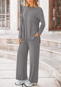 PRETTYGARDEN Women's 2 Piece Outfits Casual Short Sleeve Pullover Tops and Wide Leg Pants Lounge Sets Tracksuits