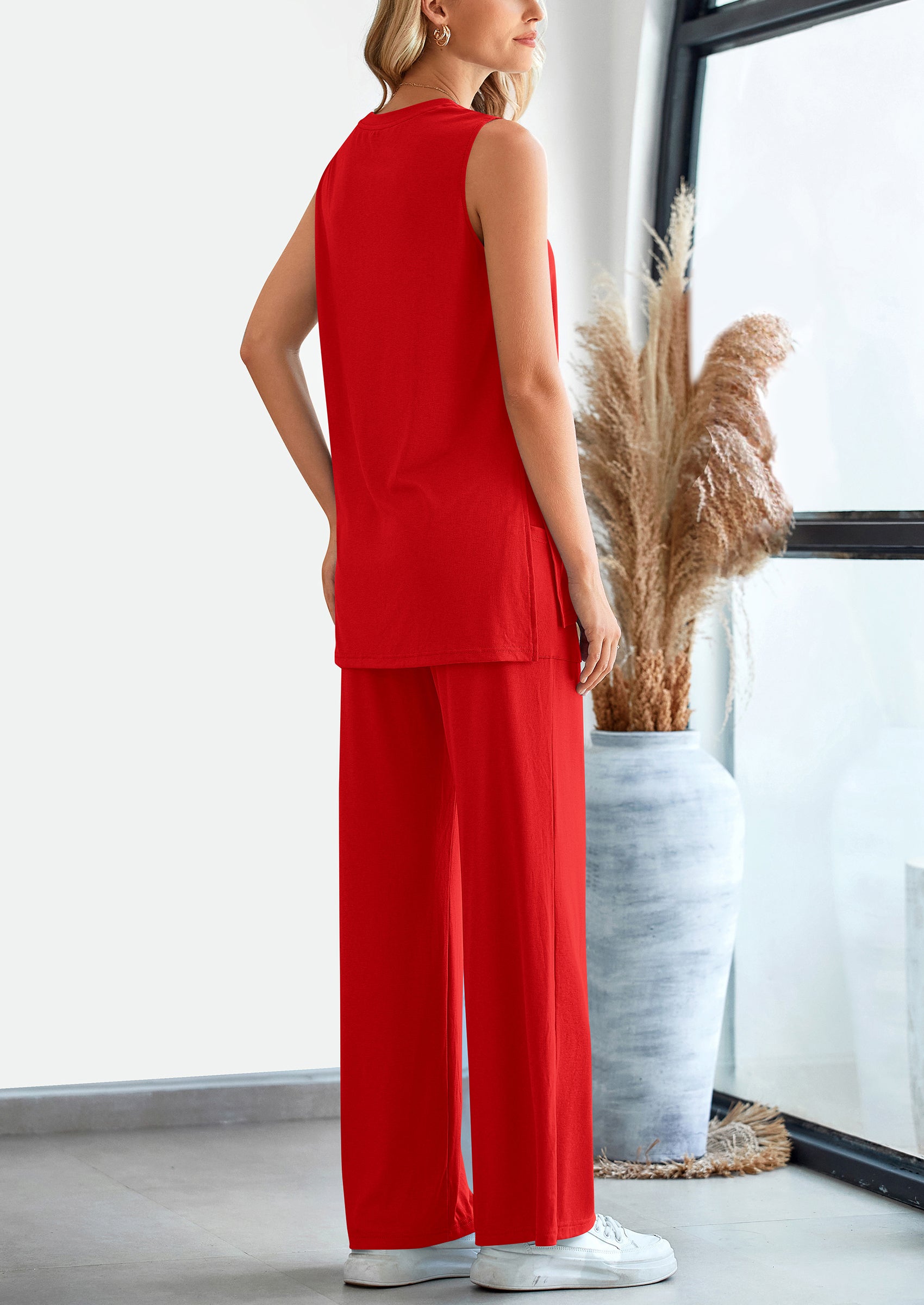 PRETTYGARDEN 2 Piece Set Loose Tank Top Wide Leg Pants Casual Matching Outfits Tracksuit