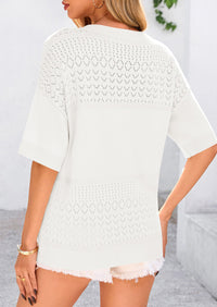 PRETTYGARDEN Women's Short Sleeve Sweater Tops Spring Summer Casual V Neck Ribbed Knit Trendy Eyelet Blouse T Shirts