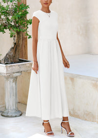 PRETTYGARDEN Women's Casual Long Dresses Cap Sleeve Patchwork A Line Flowy Modest Elegant Homecoming Maxi Dress