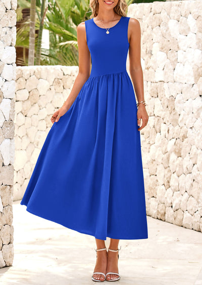 PRETTYGARDEN Women's Maxi Sundress Casual Summer Sleeveless Asymmetrical Drop Waist Patchwork Long Flowy Tank Dresses