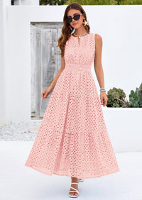 PRETTYGARDEN Summer Dresses for Women Sundresses Sleeveless V Neck Eyelet A Line Flowy Beach Vacation Spring Maxi Dress PRETTYGARDEN