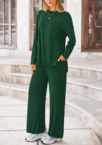 PRETTYGARDEN Women's 2 Piece Outfits Casual Short Sleeve Pullover Tops and Wide Leg Pants Lounge Sets Tracksuits