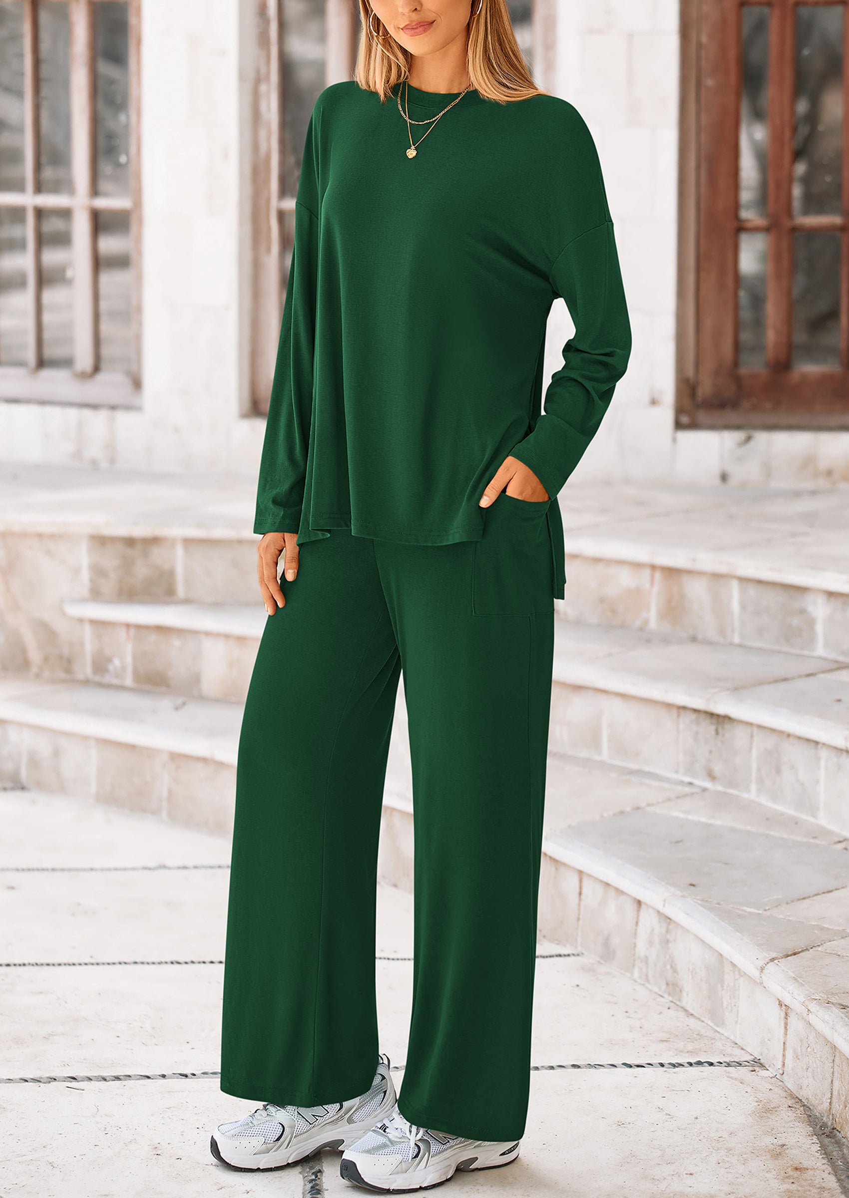 PRETTYGARDEN Women's 2 Piece Outfits Casual Short Sleeve Pullover Tops and Wide Leg Pants Lounge Sets Tracksuits