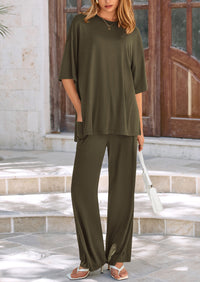 PRETTYGARDEN Women's 2 Piece Outfits Casual Short Sleeve Pullover Tops and Wide Leg Pants Lounge Sets Tracksuits