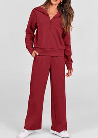 PRETTYGARDEN Women's 2 Piece Outfits Casual Lapel Half Zip Sweatshirts And Wide Leg Pants Tracksuit Sets