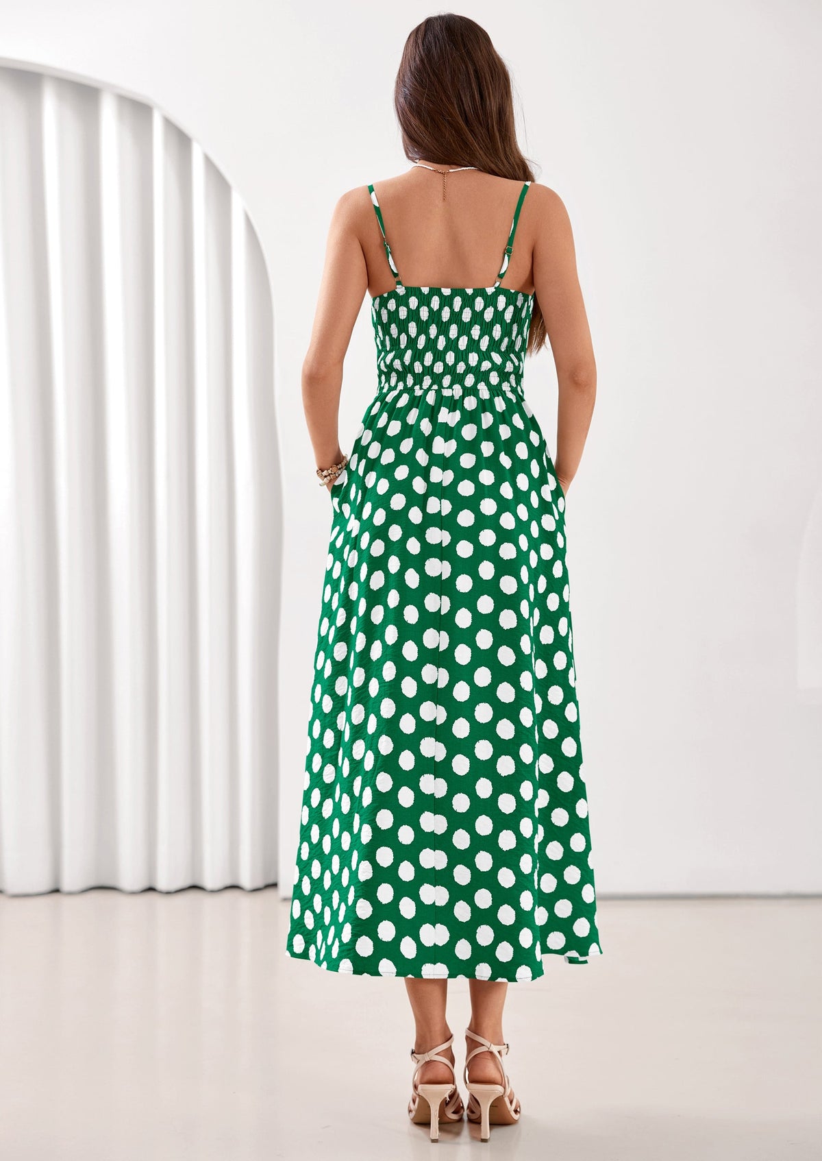 PRETTYGARDEN Womens Summer Dresses Spring Sleeveless Spaghetti Straps Casual Midi Dress Polka Dot Smocked Beach Sundress PRETTYGARDEN