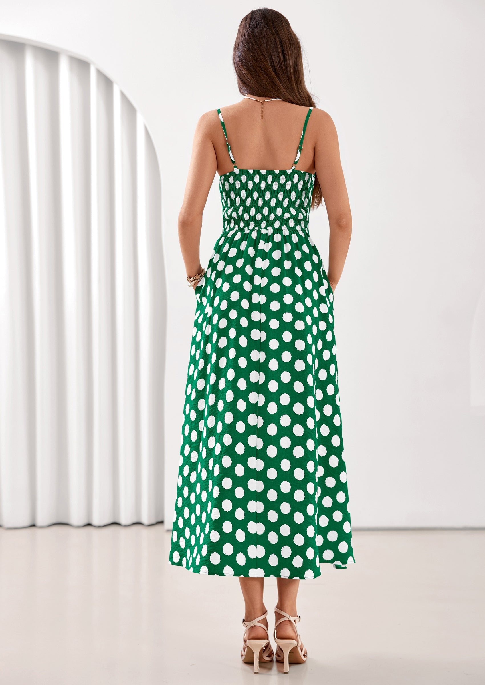 PRETTYGARDEN Womens Summer Dresses Spring Sleeveless Spaghetti Straps Casual Midi Dress Polka Dot Smocked Beach Sundress PRETTYGARDEN