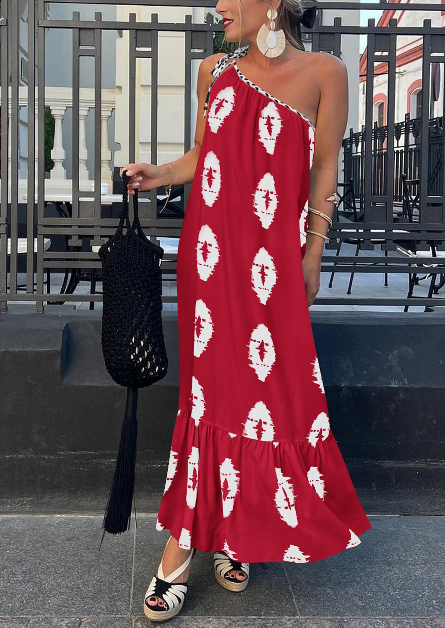 PRETTYGARDEN Women's Summer Maxi Dresses One Shoulder Printed Flowy Boho Beach Vacation Long Sundress