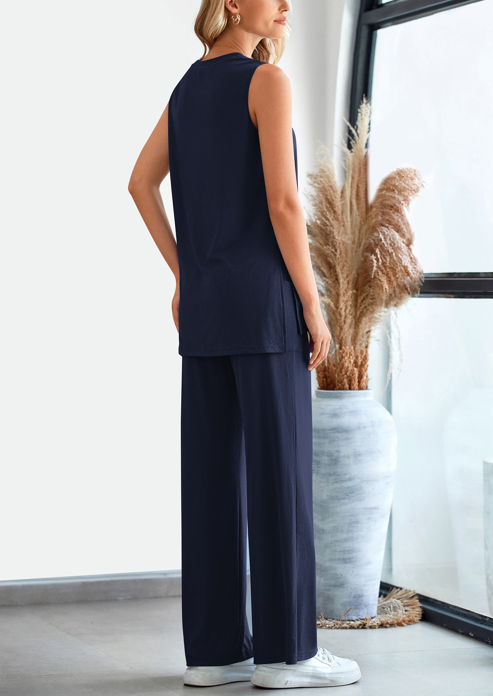 PRETTYGARDEN 2 Piece Set Loose Tank Top Wide Leg Pants Casual Matching Outfits Tracksuit