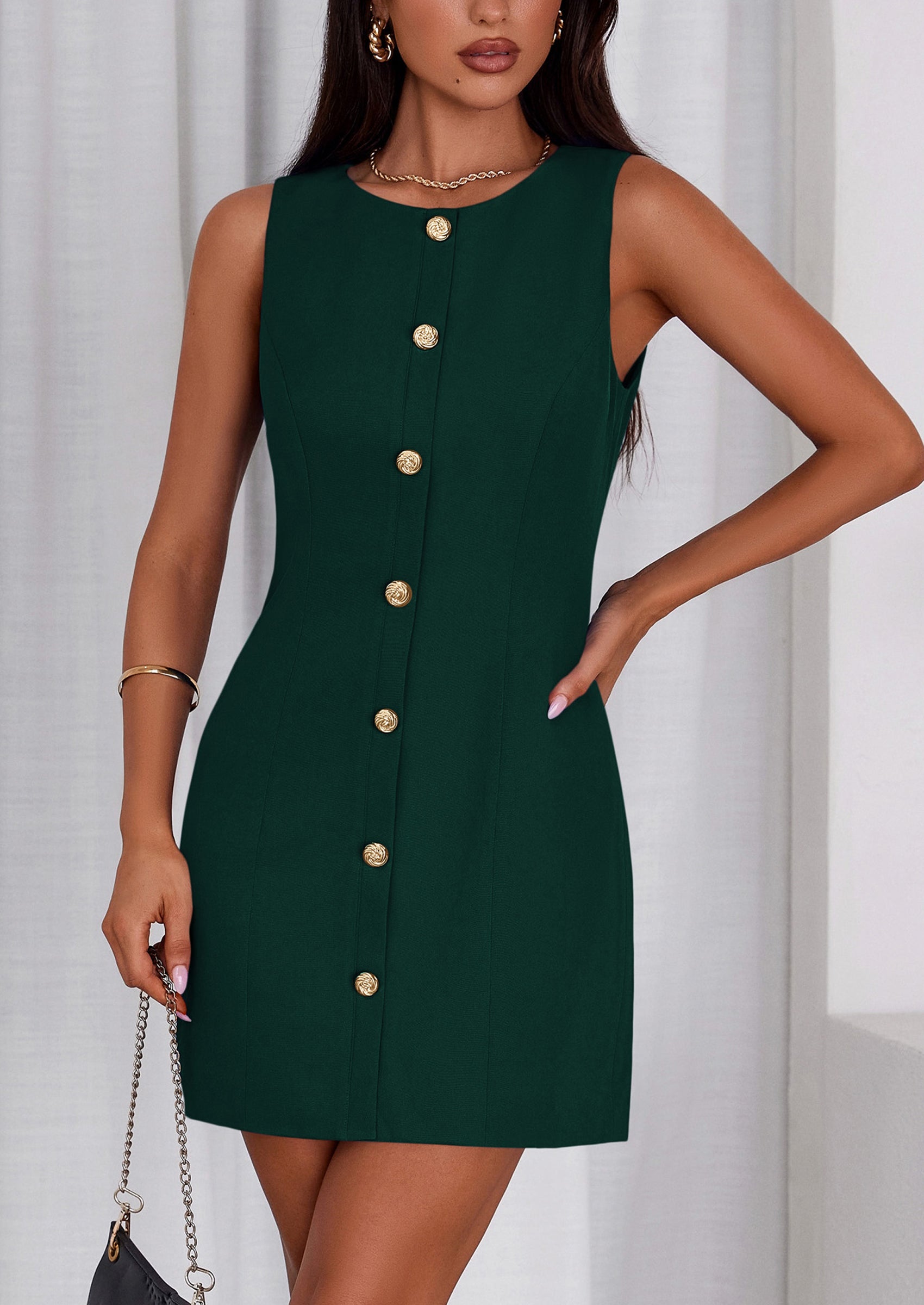 PRETTYGARDEN Work Dresses for Women Spring Business Formal Short Dress Sleeveless Button Down Elegant Office Outfits