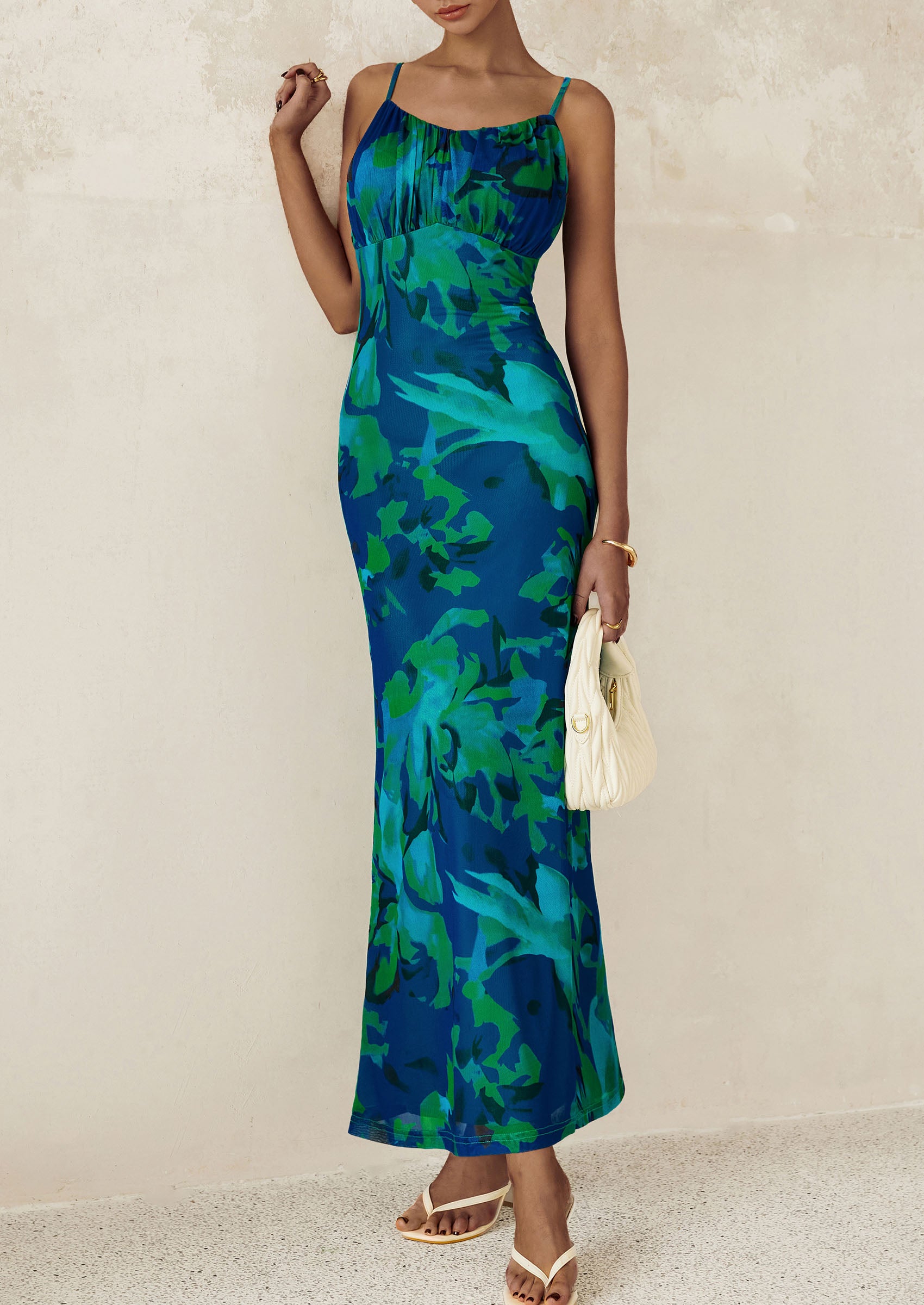 PRETTYGARDEN Women's Bodycon Maxi Dress Floral Sundress Sleeveless Spaghetti Strap Cocktail Party Dress