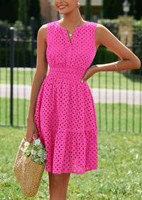 PRETTYGARDEN Women's Summer Dresses Sleeveless V Neck Eyelet Hollow Out Swing A Line Beach Vacation Sun Dress