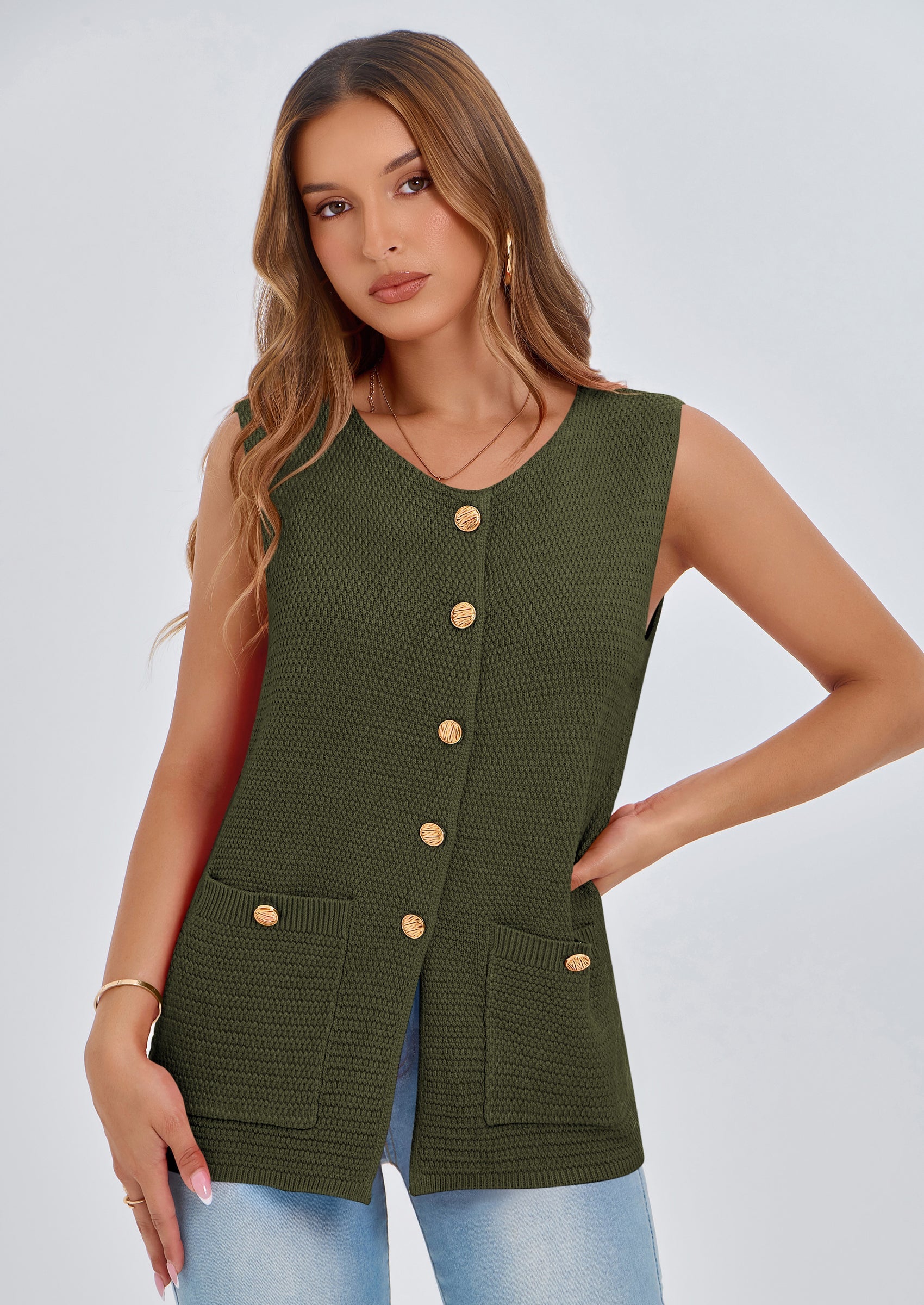 PRETTYGARDEN Women's Knit Sweater Vest Summer Sleeveless Button Down Tank Tops Trendy Business Casual Outfits PRETTYGARDEN