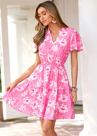 PRETTYGARDEN Womens Summer Floral Mini Dress Trendy Ruffle Short Sleeve V Neck Flowy A Line Short Beach Dresses