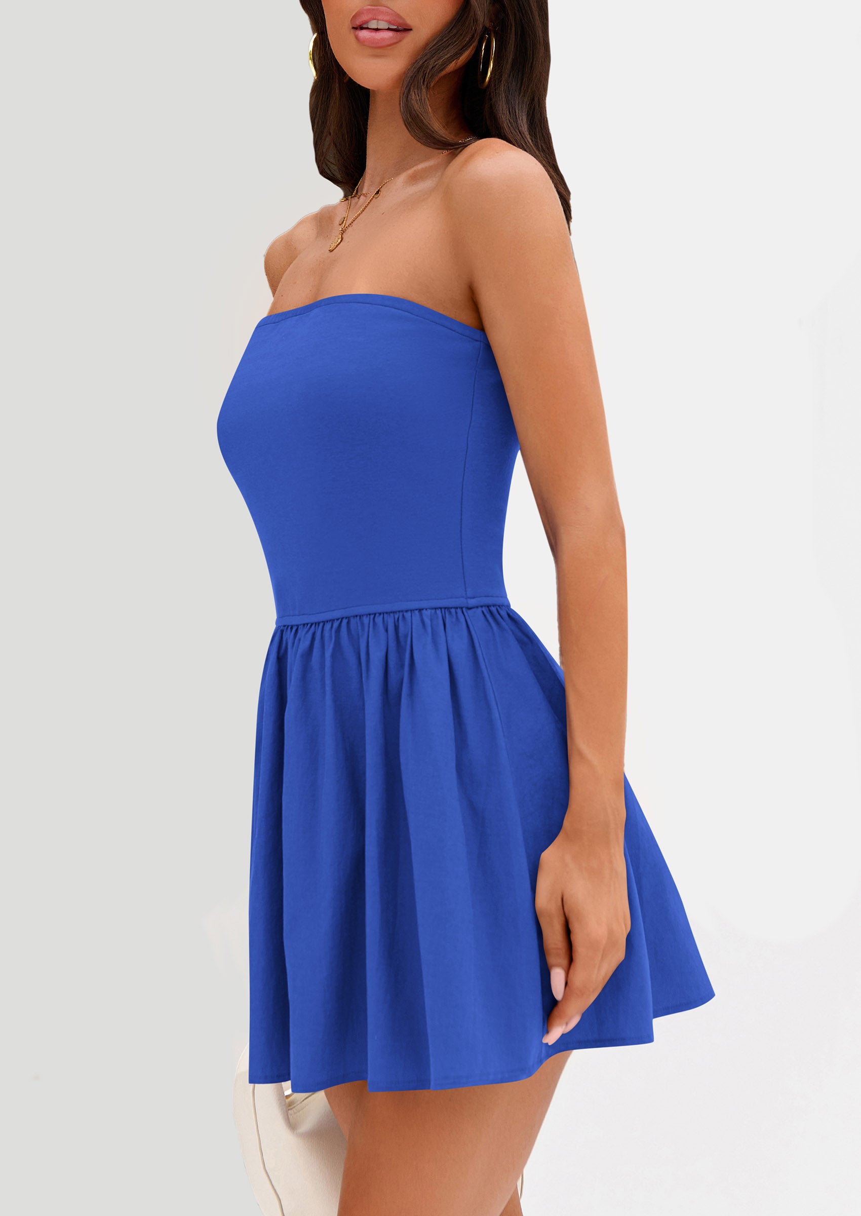 Strapless Casual Tube Top Ruffle A Line Patchwork Mini Dresses Mini Party Dresses