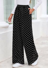 PRETTYGARDEN Casual Women's Pants Elastic Waist Palazzo Long Stretchy Wide Leg Trousers Knit Fall Outfits with Pockets