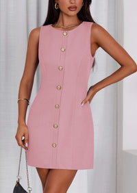 PRETTYGARDEN Work Dresses for Women Spring Business Formal Short Dress Sleeveless Button Down Elegant Office Outfits