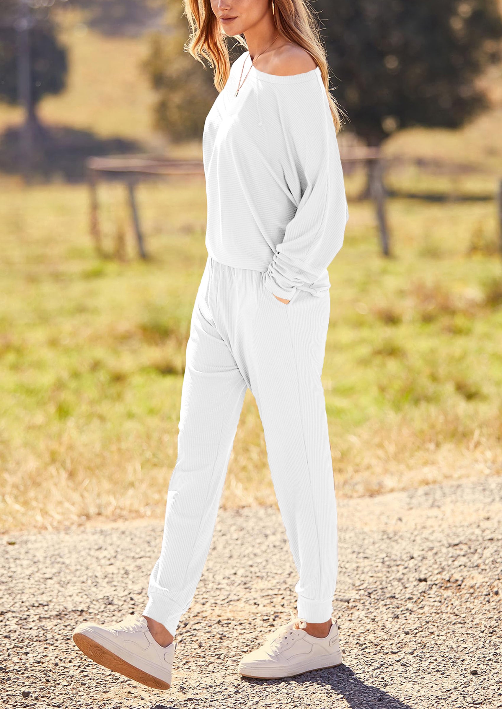 PRETTYGARDEN Women's Fall 2 Piece Lounge Set Long Sleeve Tops Ribbed Pants Spring Matching Sweatsuit Travel Outfits Clothes