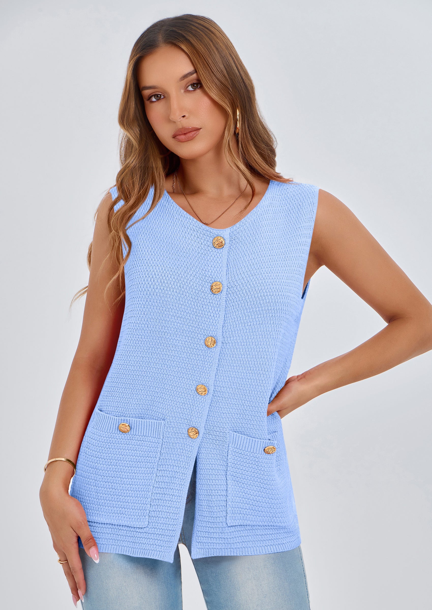 PRETTYGARDEN Women's Knit Sweater Vest Summer Sleeveless Button Down Tank Tops Trendy Business Casual Outfits PRETTYGARDEN