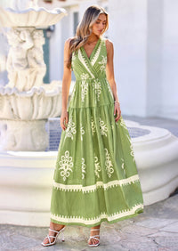 PRETTYGARDEN Womens Floral Maxi Dress Sleeveless Vneck Belt Ruffle Long Dresses Boho Summer Beach Vacation Clothes