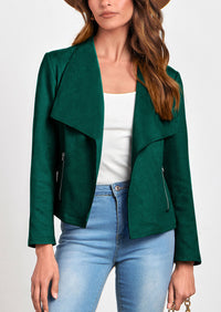 PRETTYGARDEN Women's Faux Suede Jackets Fashion Fall Clothes Long Sleeve Open Front Cropped Coat Outwear