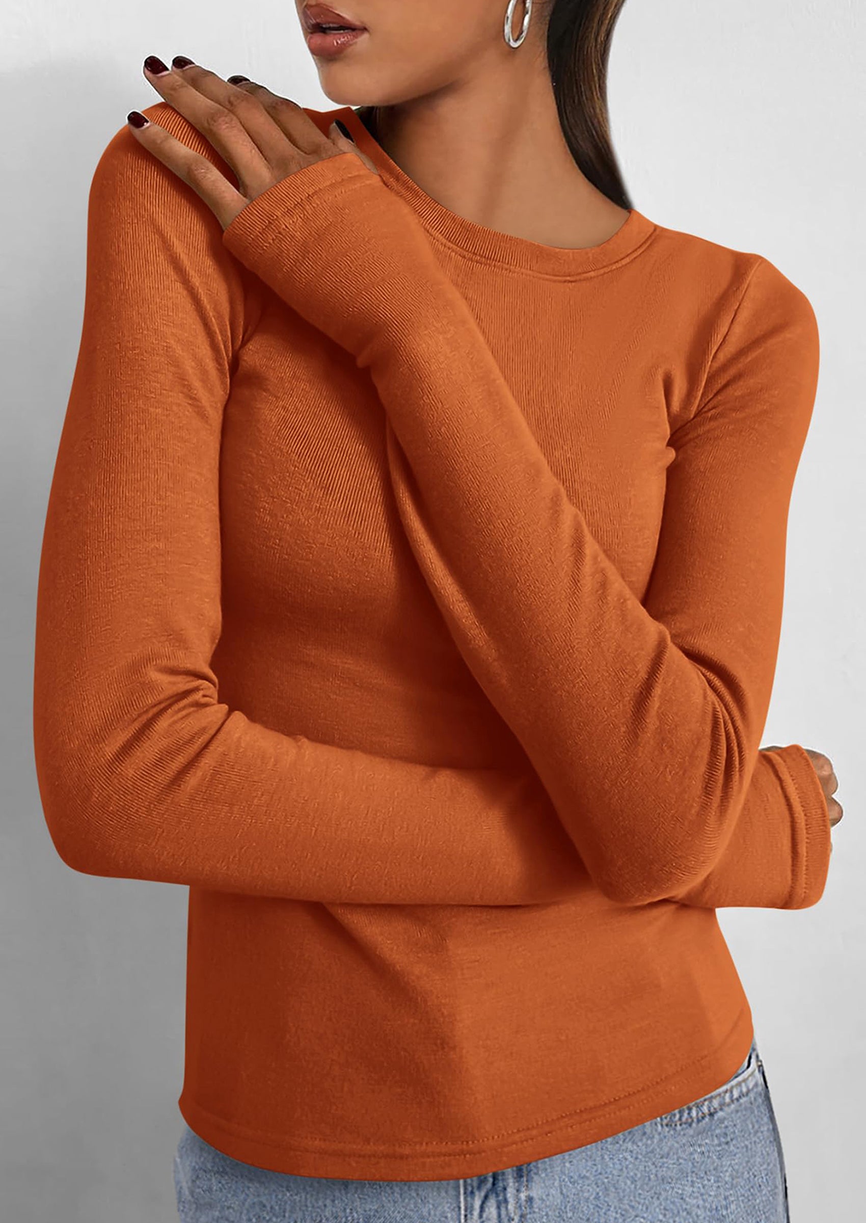 BTFBM Women's Casual Tops Spring Fall Outfits Long Sleeve Shirt Crewneck Workout Stretchy Slim Fit Going Out Top