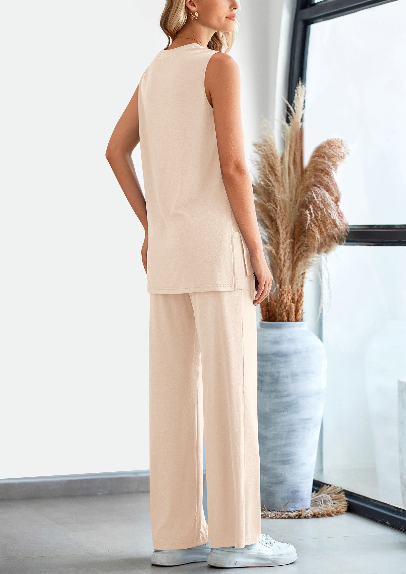 PRETTYGARDEN 2 Piece Set Loose Tank Top Wide Leg Pants Casual Matching Outfits Tracksuit