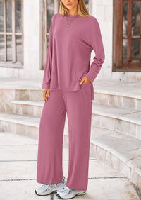 PRETTYGARDEN Women's 2 Piece Outfits Casual Short Sleeve Pullover Tops and Wide Leg Pants Lounge Sets Tracksuits