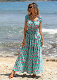 PRETTYGARDEN Women's Boho Maxi Dress Summer Cap Sleeve Long Flowy Beach Vacation Floral Sundresses Spring Resort Wear PRETTYGARDEN