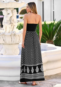 PRETTYGARDEN Summer Dresses for Women Floral Patchwork Strapless Tube Long Flowy Dress Beach Vacation Clothes