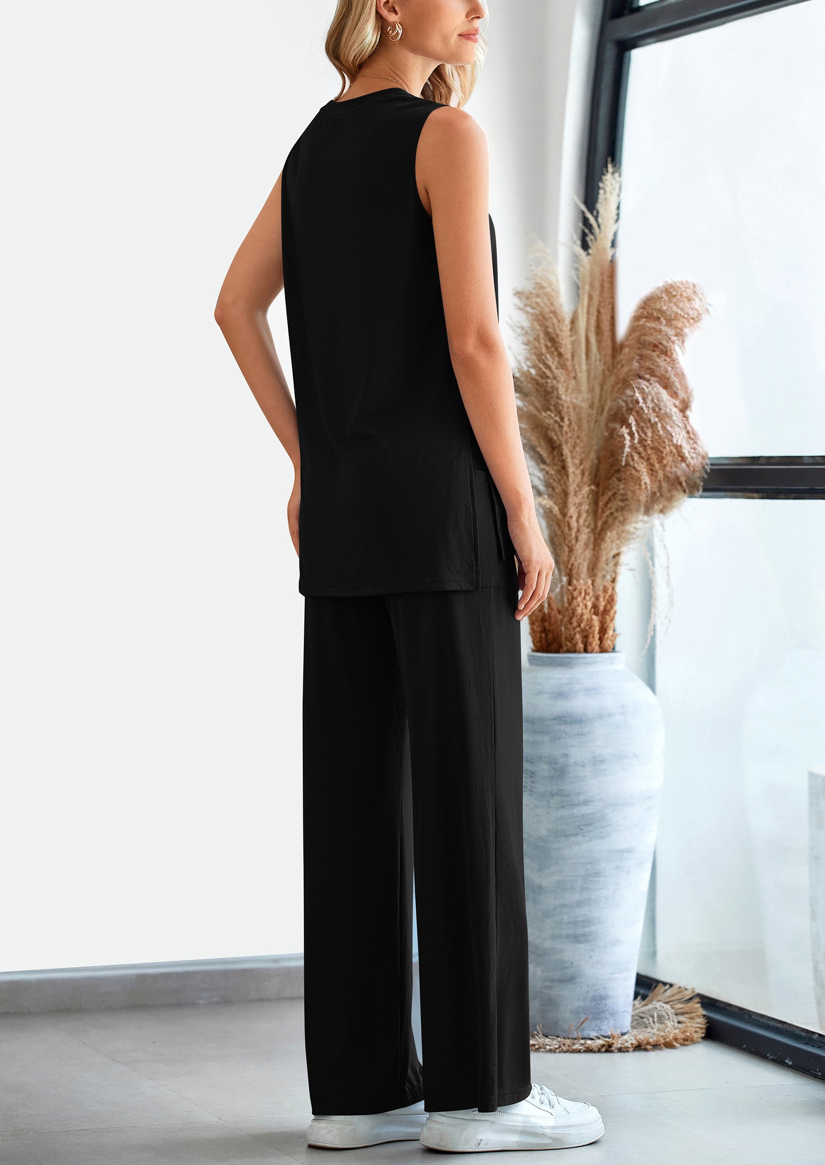 PRETTYGARDEN 2 Piece Set Loose Tank Top Wide Leg Pants Casual Matching Outfits Tracksuit